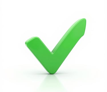 A glossy 3D green check mark icon isolated on a white background, symbolizing success and approval.