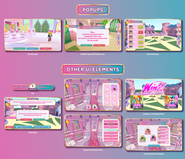 Popups and other UI elements I've designed for Winx: Club Roblox Game