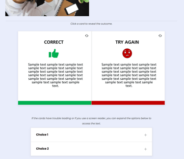 Scenario sample with 2 cards flipped showing feedback.