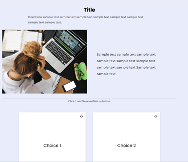 Scenario sample 1 of image with text description and 2 choice flip cards