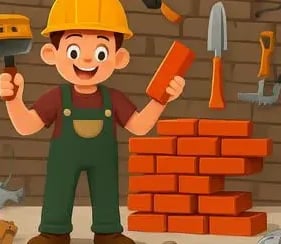 Meme de un chico albañil alegre con paleta en la mano