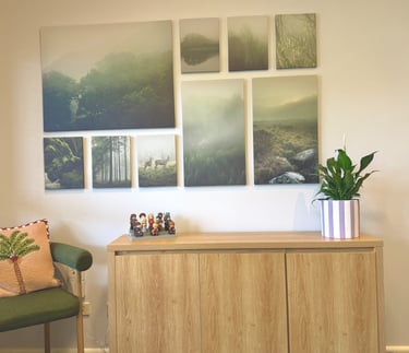 Calm psychologist consulting room with warm lighting and natural tones in Melbourne