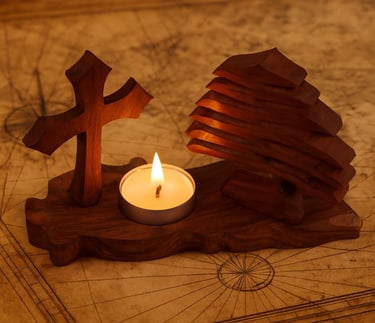 T Light with a cross on a map with tree