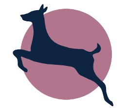 Partie du logo représentant la silhouette d'une biche beu oxfort sur rod rose violet