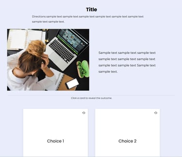 Scenario sample 1 of image with text description and 2 choice flip cards
