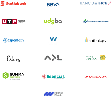 scotia bank, BBVA, Banco Bice, UTP, UDGBA, Consultingroup, aspentech, anthology y más