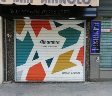 Graffiti en persiana. Para la campaña publicitaria de Cervezas Alhambra (Grupo Mahou).
