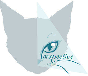 Perspective chat logo of a cat head's shadow looking in a blue triangle