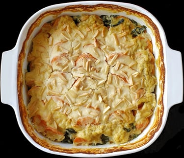 Almond Sweet Potato Spinach Bake
