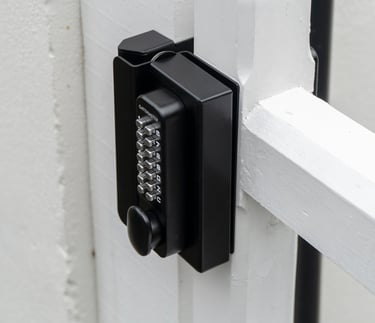 Wooden gate with number code lock