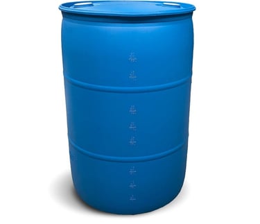 Blue 55-gallon water storage barrel for long-term emergency water storage and prepping supplies