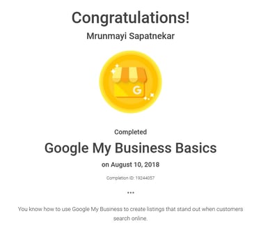 google my business basics certificate 