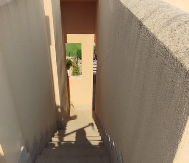 a person walking up a flight of stairs