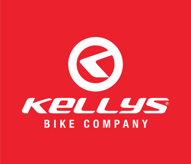 Official Kellys Bike Company logo featuring a white emblem and text on a red background.