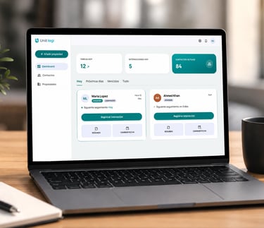 Unitlogi real estate CRM dashboard for brokers and property management.