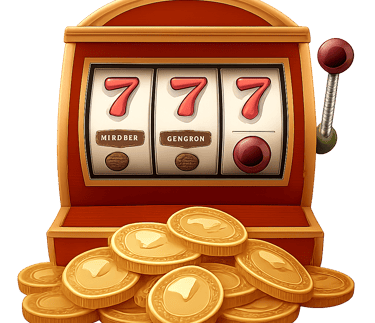 Slot machine with golden coins in front.