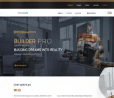 Screenshot of a construction company website called 'Builder Pro' featuring dark themes and professional imagery.