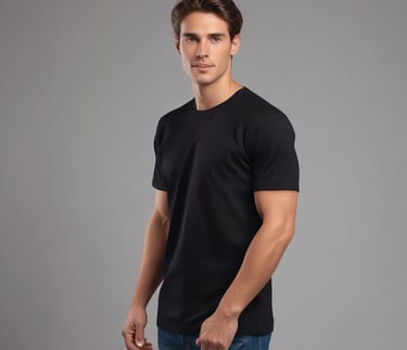 Man wearing a sleek pima cotton t-shirt standing against a minimalist background.