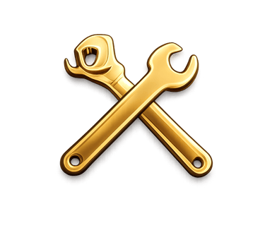 Crossed gold metallic wrenches icon representing professional repair and maintenance services on black background.