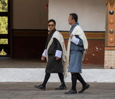 Drukyul-Delights-fully-donned-in-national-attire-at-Punakha Dzong