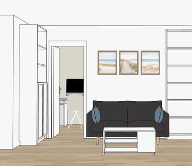 a living room with a couch and a television