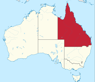 Queensland highlighted in Australian map 