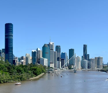 Brisbane CBD, Kangaroo Point Bridge seen from Kangaroo Point, Brisbane, 2024