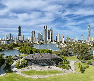 The skyline of Surfers Paradise and its surrounds, as viewed from the Home of the Arts