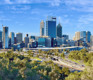 Perth CBD skyline from State War Memorial Lookout, August, 2023