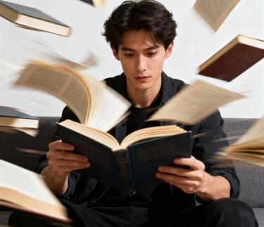Artistic representation of reading at extreme speed with pages in motion