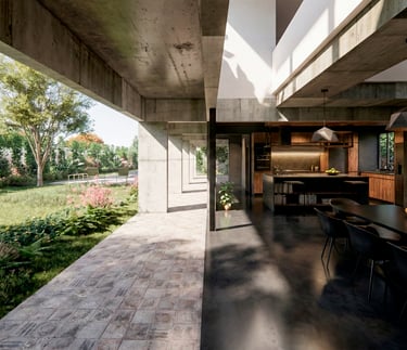 Galería conexión interior-exterior en casa minimalista y moderna en anisacate, córdoba. Arquitectura con sentido.