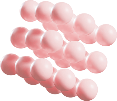 Abstract 3D render of glossy pink spheres arranged in diagonal rows against a black background.