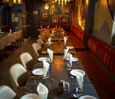 Elegant restaurant interior photography with table setup