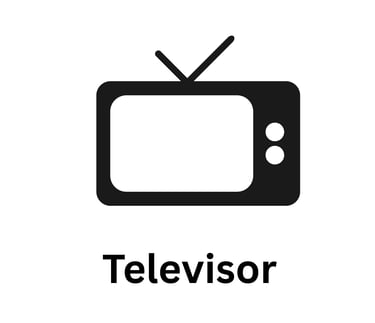 Black retro television icon with antenna and the word Televisor written underneath.