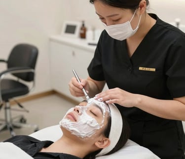 A stylist gently a client's hair in a bright, modern salon filled with natural light.