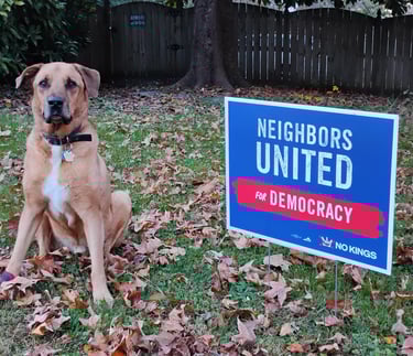 Picture of our yard sign with one of its proud supporters.
