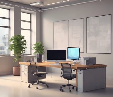 een bureau met een stoel en computer als moderne werkplek