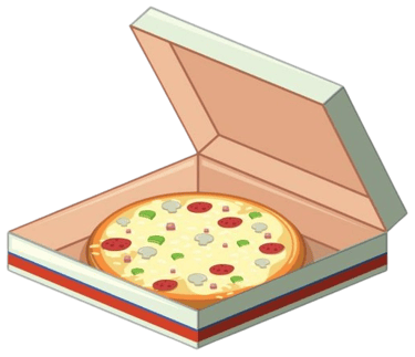 Uma caixa de pizza com uma pizza dentro.
