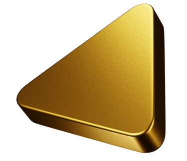 a gold triangle shaped object with a red background