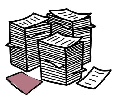 a pile of papers with a pile of papers and a paper with a paper clip