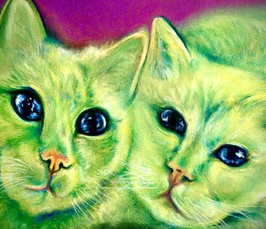 Commissioned pastel portrait of 2 cats, original artwork by Shuen-Li Spirit in the Netherlands
