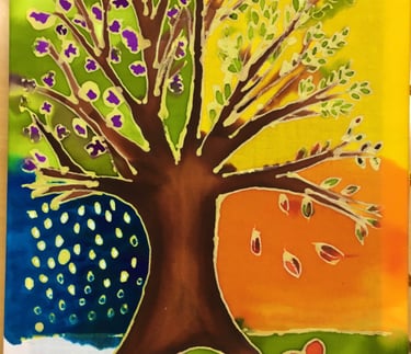 Batik workshop, Netherlands, Nederland, Woerden, Shuen Li Spirit, Tree, Batik Painting, 4 seasons