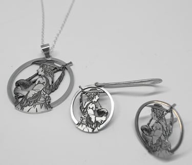 Colgante y pendientes Gaiteira en plata