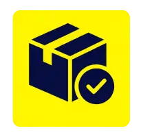 Ícone de caixa de envio com check, simbolizando envio rápido e entrega imediata de peças usadas para todo o Brasil.