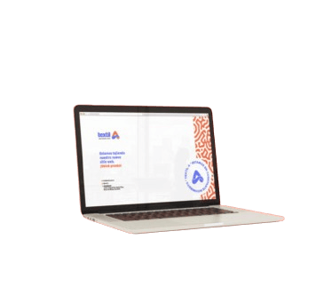a laptop computer with a laptop on a desk. Textil-A