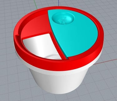 CAD model of the disposable sauce container design, designed by Koorosh Shojaei