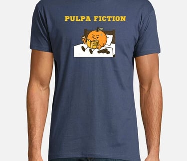 a man in a blue shirt with a cat on it