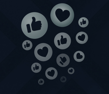 Minimal icons of thumbs up and hearts in circles, symbolizing social media engagement.