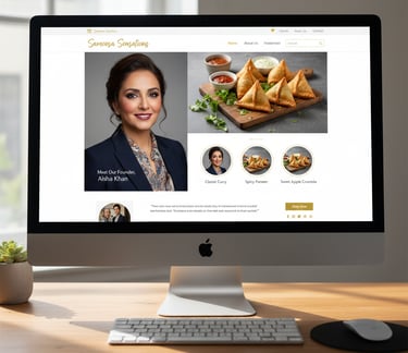 a computer monitor screen showing a woman's business selling samoosas