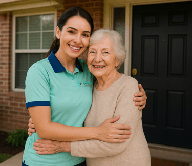Senior and caregiver genuine connection